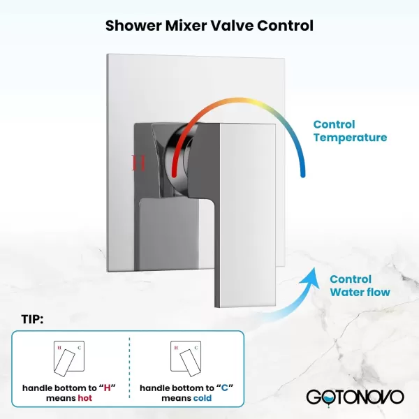 imagegotonovo 10quot Rain Shower System Brushed Nickel Luxury High Pressure Shower Head Bathroom Shower Faucet Set Roughin Valve and Shower Trim IncludedPolish Chrome