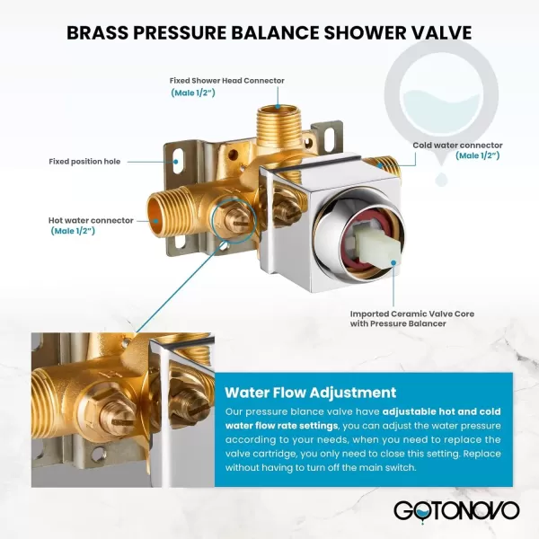 imagegotonovo 10quot Rain Shower System Brushed Nickel Luxury High Pressure Shower Head Bathroom Shower Faucet Set Roughin Valve and Shower Trim IncludedPolish Chrome