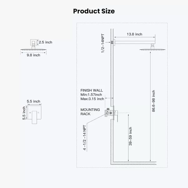 imagegotonovo 10quot Rain Shower System Brushed Nickel Luxury High Pressure Shower Head Bathroom Shower Faucet Set Roughin Valve and Shower Trim IncludedPolish Chrome
