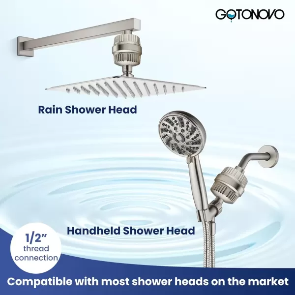 imagegotonovo 20 Stage Shower Head Filter for Hard WaterShower Filter with 2 Replaceable Cartridges High Pressure Shower Water Filter Removes Odors and Impurities Matte BlackBrushed Nickel