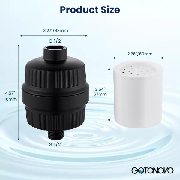 imagegotonovo 20 Stage Shower Head Filter for Hard WaterShower Filter with 2 Replaceable Cartridges High Pressure Shower Water Filter Removes Odors and Impurities Matte BlackMatte Black