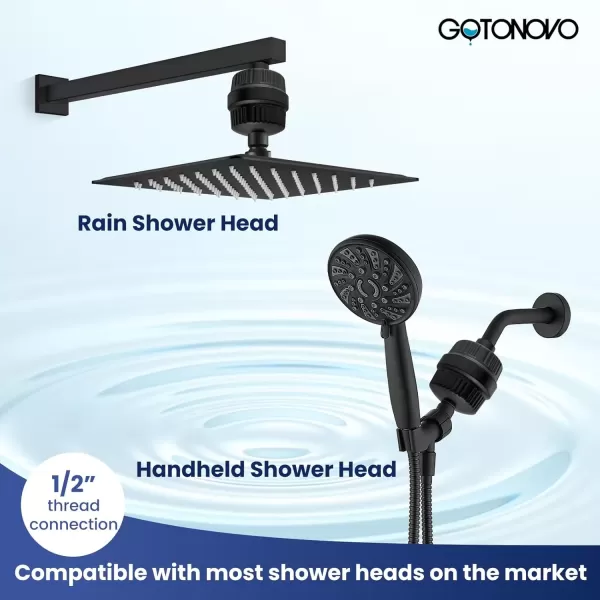 imagegotonovo 20 Stage Shower Head Filter for Hard WaterShower Filter with 2 Replaceable Cartridges High Pressure Shower Water Filter Removes Odors and Impurities Matte BlackMatte Black