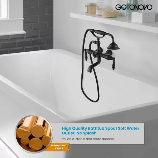 imagegotonovo 3 38 Vintage Bathtub Filler Wall Mount Clawfoot Tub Faucet Shower Kit with Handheld Shower 2Functions Double Level Handle Modern Telephone Handheld Shower Polished ChromeMatte Black