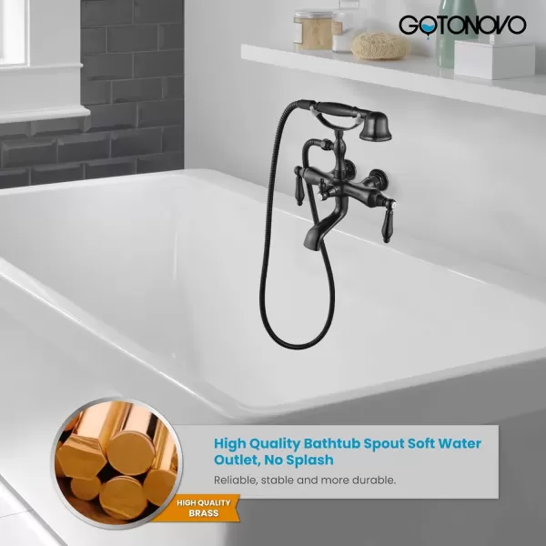 imagegotonovo 3 38 Vintage Bathtub Filler Wall Mount Clawfoot Tub Faucet Shower Kit with Handheld Shower 2Functions Double Level Handle Modern Telephone Handheld Shower Polished ChromeOil Rubbed Bronze