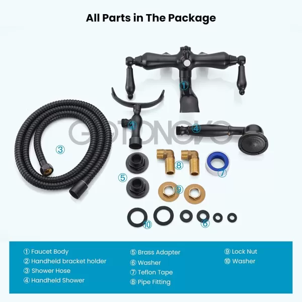 imagegotonovo 3 38 Vintage Bathtub Filler Wall Mount Clawfoot Tub Faucet Shower Kit with Handheld Shower 2Functions Double Level Handle Modern Telephone Handheld Shower Polished ChromeOil Rubbed Bronze