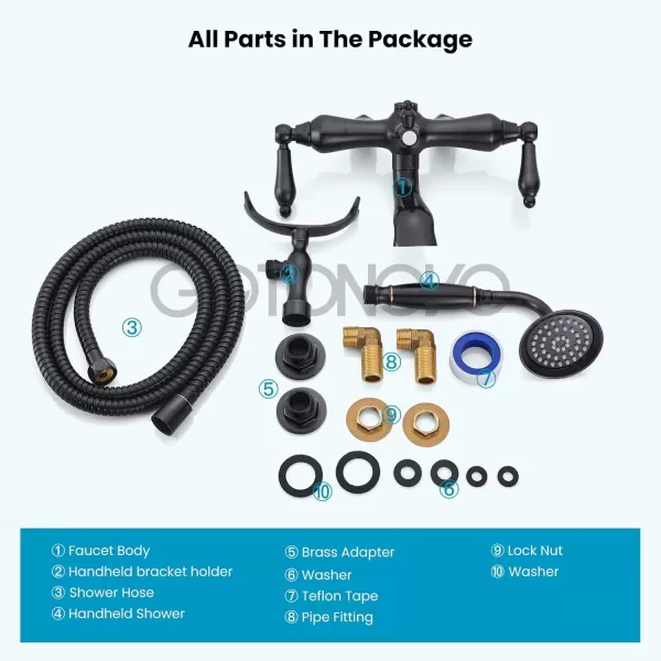 imagegotonovo 3 38 Vintage Bathtub Filler Wall Mount Clawfoot Tub Faucet Shower Kit with Handheld Shower 2Functions Double Level Handle Modern Telephone Handheld Shower Polished ChromeOil Rubbed Bronze