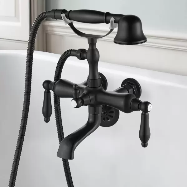 imagegotonovo 3 38 Vintage Bathtub Filler Wall Mount Clawfoot Tub Faucet Shower Kit with Handheld Shower 2Functions Double Level Handle Modern Telephone Handheld Shower Polished ChromeMatte Black