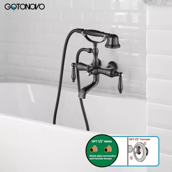 imagegotonovo 3 38 Vintage Bathtub Filler Wall Mount Clawfoot Tub Faucet Shower Kit with Handheld Shower 2Functions Double Level Handle Modern Telephone Handheld Shower Polished ChromeOil Rubbed Bronze