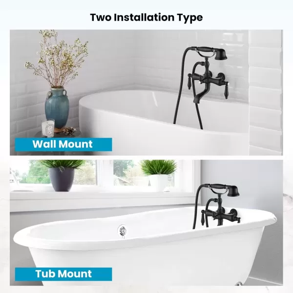 imagegotonovo 3 38 Vintage Bathtub Filler Wall Mount Clawfoot Tub Faucet Shower Kit with Handheld Shower 2Functions Double Level Handle Modern Telephone Handheld Shower Polished ChromeMatte Black