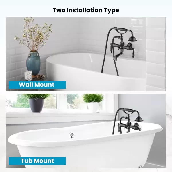 imagegotonovo 3 38 Vintage Bathtub Filler Wall Mount Clawfoot Tub Faucet Shower Kit with Handheld Shower 2Functions Double Level Handle Modern Telephone Handheld Shower Polished ChromeOil Rubbed Bronze
