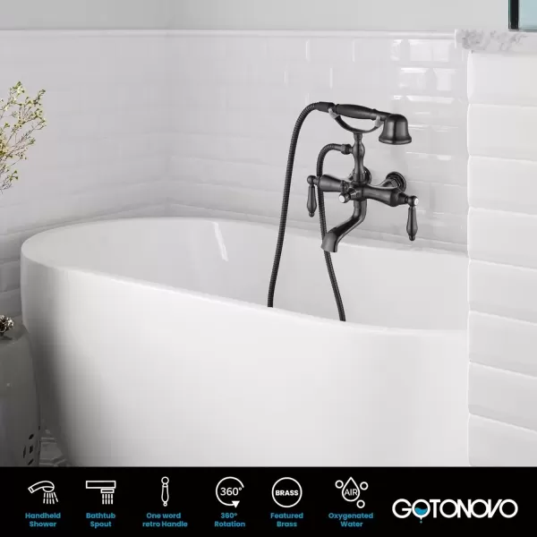 imagegotonovo 3 38 Vintage Bathtub Filler Wall Mount Clawfoot Tub Faucet Shower Kit with Handheld Shower 2Functions Double Level Handle Modern Telephone Handheld Shower Polished ChromeOil Rubbed Bronze
