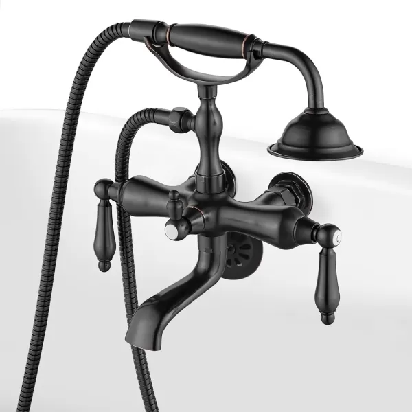 imagegotonovo 3 38 Vintage Bathtub Filler Wall Mount Clawfoot Tub Faucet Shower Kit with Handheld Shower 2Functions Double Level Handle Modern Telephone Handheld Shower Polished ChromeOil Rubbed Bronze