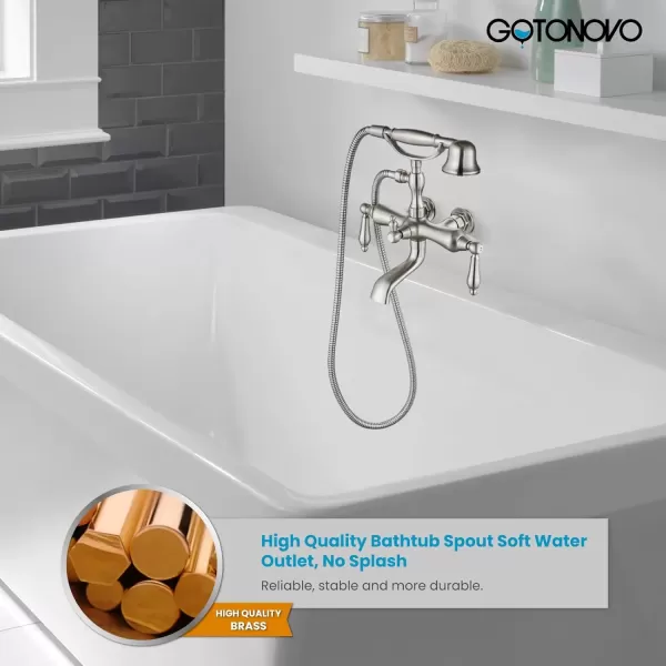 imagegotonovo 3 38 Vintage Bathtub Filler Wall Mount Clawfoot Tub Faucet Shower Kit with Handheld Shower 2Functions Double Level Handle Modern Telephone Handheld Shower Polished ChromeBrushed Nickel