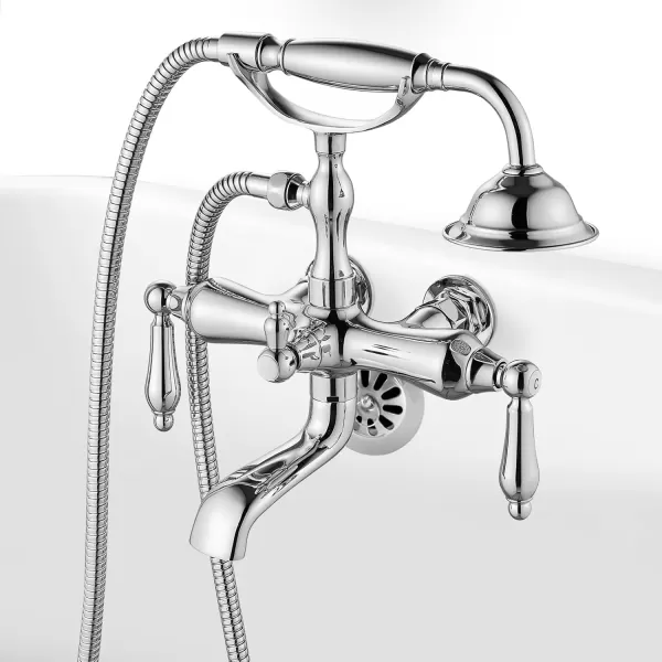 imagegotonovo 3 38 Vintage Bathtub Filler Wall Mount Clawfoot Tub Faucet Shower Kit with Handheld Shower 2Functions Double Level Handle Modern Telephone Handheld Shower Polished ChromePolished Chrome