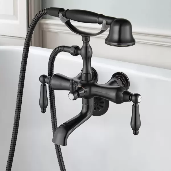 imagegotonovo 3 38 Vintage Bathtub Filler Wall Mount Clawfoot Tub Faucet Shower Kit with Handheld Shower 2Functions Double Level Handle Modern Telephone Handheld Shower Polished ChromeOil Rubbed Bronze