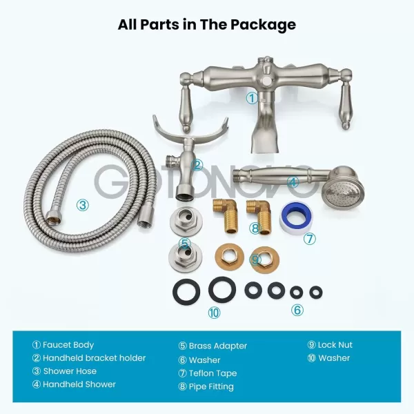 imagegotonovo 3 38 Vintage Bathtub Filler Wall Mount Clawfoot Tub Faucet Shower Kit with Handheld Shower 2Functions Double Level Handle Modern Telephone Handheld Shower Polished ChromeBrushed Nickel