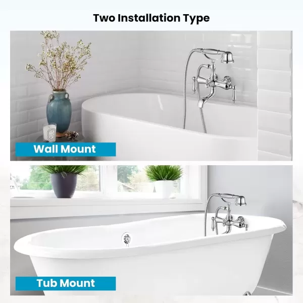 imagegotonovo 3 38 Vintage Bathtub Filler Wall Mount Clawfoot Tub Faucet Shower Kit with Handheld Shower 2Functions Double Level Handle Modern Telephone Handheld Shower Polished ChromePolished Chrome