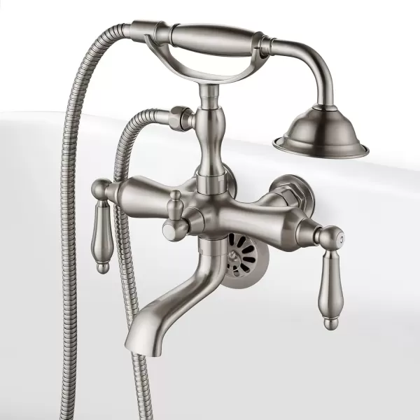 imagegotonovo 3 38 Vintage Bathtub Filler Wall Mount Clawfoot Tub Faucet Shower Kit with Handheld Shower 2Functions Double Level Handle Modern Telephone Handheld Shower Polished ChromeBrushed Nickel