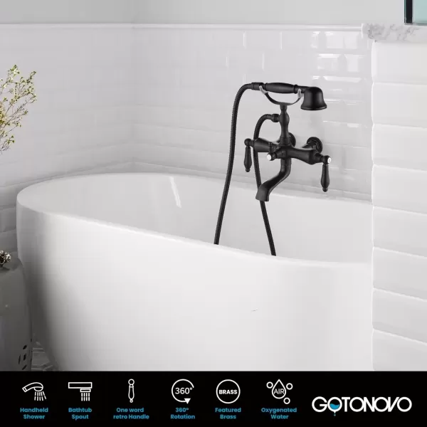 imagegotonovo 3 38 Vintage Bathtub Filler Wall Mount Clawfoot Tub Faucet Shower Kit with Handheld Shower 2Functions Double Level Handle Modern Telephone Handheld Shower Polished ChromeMatte Black
