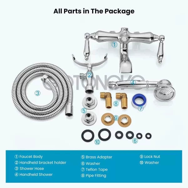 imagegotonovo 3 38 Vintage Bathtub Filler Wall Mount Clawfoot Tub Faucet Shower Kit with Handheld Shower 2Functions Double Level Handle Modern Telephone Handheld Shower Polished ChromePolished Chrome