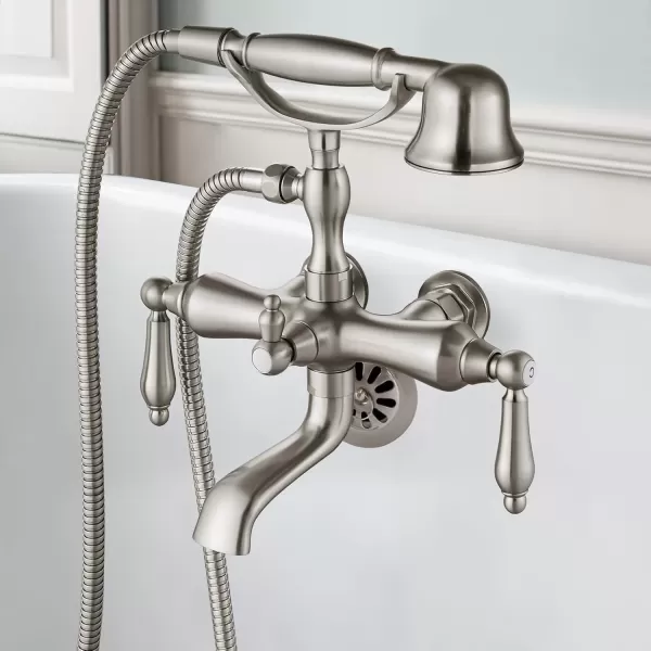 imagegotonovo 3 38 Vintage Bathtub Filler Wall Mount Clawfoot Tub Faucet Shower Kit with Handheld Shower 2Functions Double Level Handle Modern Telephone Handheld Shower Polished ChromeBrushed Nickel
