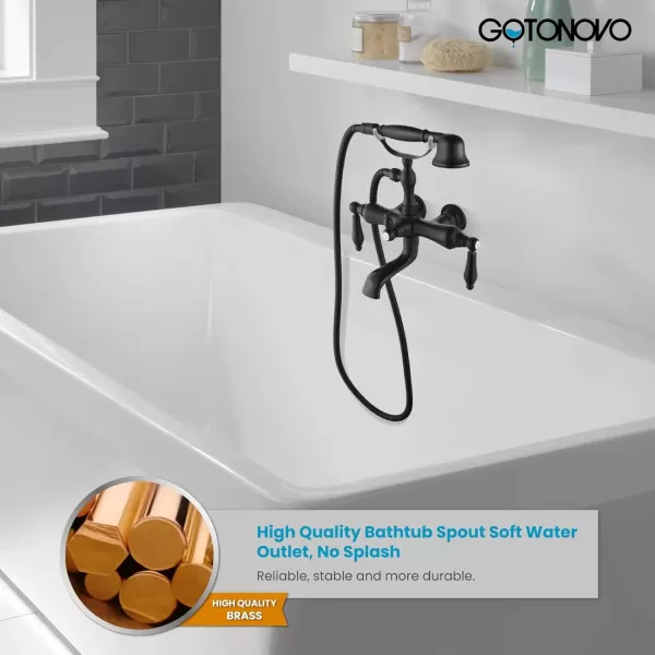 imagegotonovo 3 38 Vintage Bathtub Filler Wall Mount Clawfoot Tub Faucet Shower Kit with Handheld Shower 2Functions Double Level Handle Modern Telephone Handheld Shower Polished ChromeMatte Black