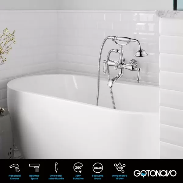 imagegotonovo 3 38 Vintage Bathtub Filler Wall Mount Clawfoot Tub Faucet Shower Kit with Handheld Shower 2Functions Double Level Handle Modern Telephone Handheld Shower Polished ChromePolished Chrome