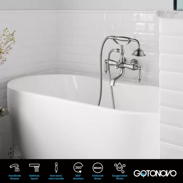 imagegotonovo 3 38 Vintage Bathtub Filler Wall Mount Clawfoot Tub Faucet Shower Kit with Handheld Shower 2Functions Double Level Handle Modern Telephone Handheld Shower Polished ChromeBrushed Nickel