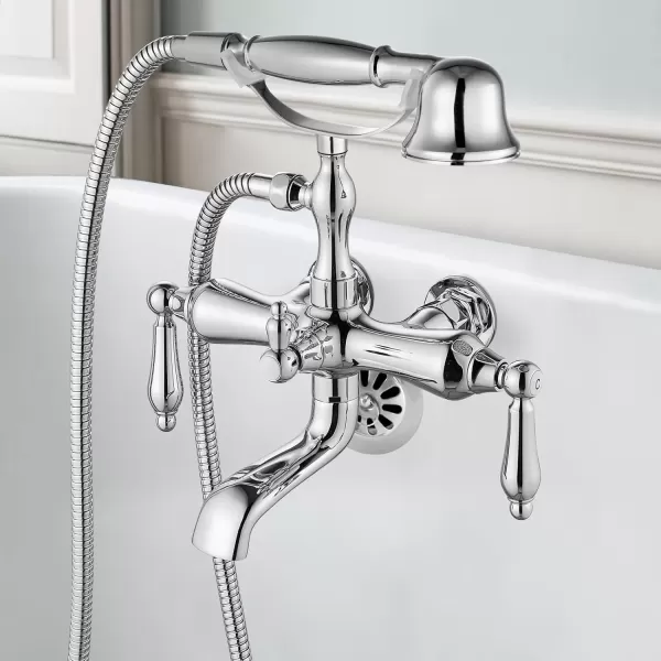 imagegotonovo 3 38 Vintage Bathtub Filler Wall Mount Clawfoot Tub Faucet Shower Kit with Handheld Shower 2Functions Double Level Handle Modern Telephone Handheld Shower Polished ChromePolished Chrome