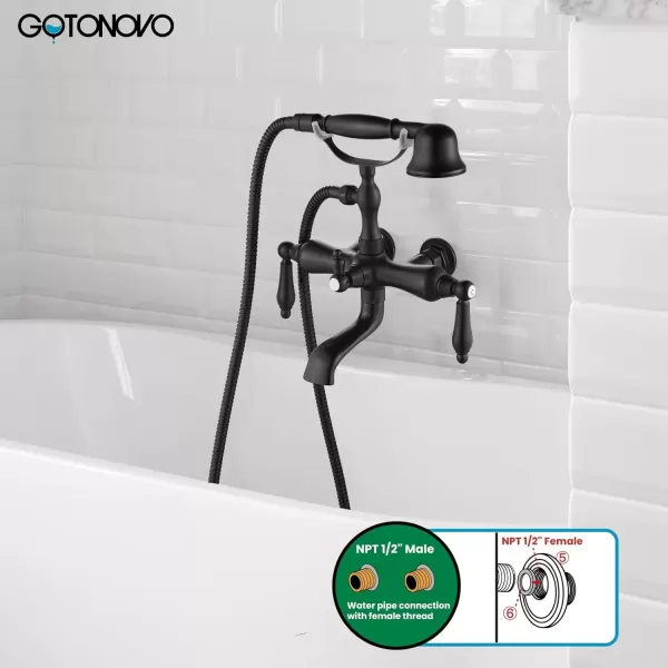 imagegotonovo 3 38 Vintage Bathtub Filler Wall Mount Clawfoot Tub Faucet Shower Kit with Handheld Shower 2Functions Double Level Handle Modern Telephone Handheld Shower Polished ChromeMatte Black