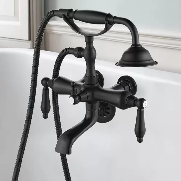 imagegotonovo 3 38 Vintage Bathtub Filler Wall Mount Clawfoot Tub Faucet Shower Kit with Handheld Shower 2Functions Double Level Handle Modern Telephone Handheld Shower Polished ChromeMatte Black