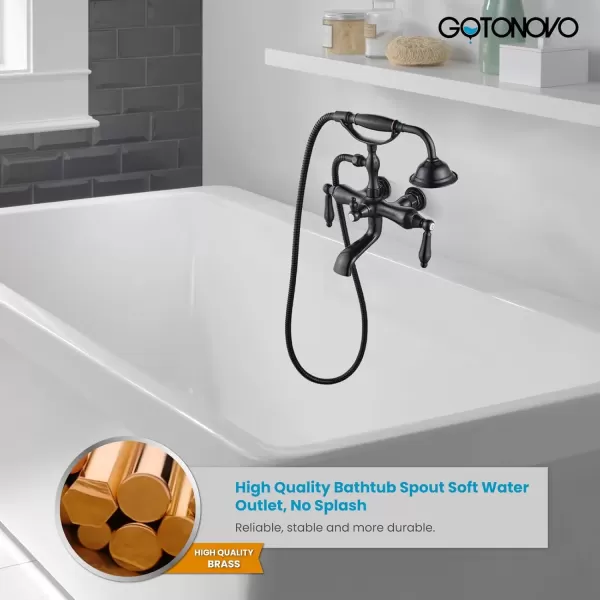 imagegotonovo 3 38 Vintage Bathtub Filler Wall Mount Clawfoot Tub Faucet Shower Kit with Handheld Shower 2Functions Double Level Handle Modern Telephone Handheld Shower Polished ChromeOil Rubbed Bronze