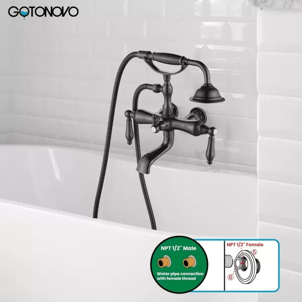 imagegotonovo 3 38 Vintage Bathtub Filler Wall Mount Clawfoot Tub Faucet Shower Kit with Handheld Shower 2Functions Double Level Handle Modern Telephone Handheld Shower Polished ChromeOil Rubbed Bronze