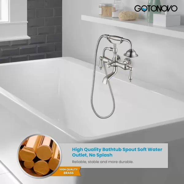 imagegotonovo 3 38 Vintage Bathtub Filler Wall Mount Clawfoot Tub Faucet Shower Kit with Handheld Shower 2Functions Double Level Handle Modern Telephone Handheld Shower Polished ChromeBrushed Nickel