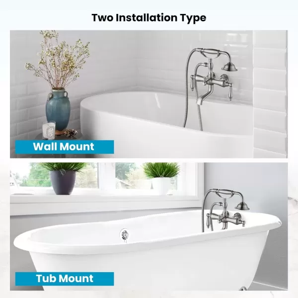 imagegotonovo 3 38 Vintage Bathtub Filler Wall Mount Clawfoot Tub Faucet Shower Kit with Handheld Shower 2Functions Double Level Handle Modern Telephone Handheld Shower Polished ChromeBrushed Nickel