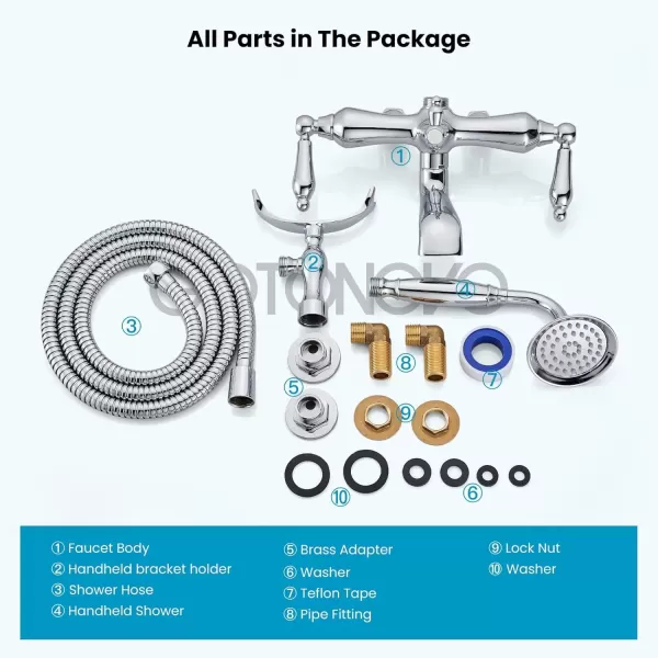 imagegotonovo 3 38 Vintage Bathtub Filler Wall Mount Clawfoot Tub Faucet Shower Kit with Handheld Shower 2Functions Double Level Handle Modern Telephone Handheld Shower Polished ChromePolished Chrome