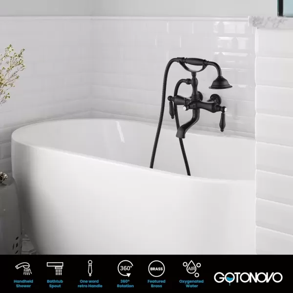 imagegotonovo 3 38 Vintage Bathtub Filler Wall Mount Clawfoot Tub Faucet Shower Kit with Handheld Shower 2Functions Double Level Handle Modern Telephone Handheld Shower Polished ChromeMatte Black