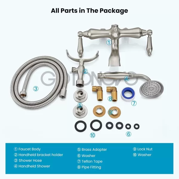 imagegotonovo 3 38 Vintage Bathtub Filler Wall Mount Clawfoot Tub Faucet Shower Kit with Handheld Shower 2Functions Double Level Handle Modern Telephone Handheld Shower Polished ChromeBrushed Nickel