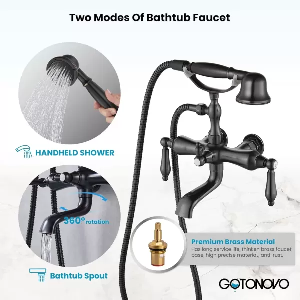 imagegotonovo 3 38 Vintage Bathtub Filler Wall Mount Clawfoot Tub Faucet Shower Kit with Handheld Shower 2Functions Double Level Handle Modern Telephone Handheld Shower Polished ChromeOil Rubbed Bronze