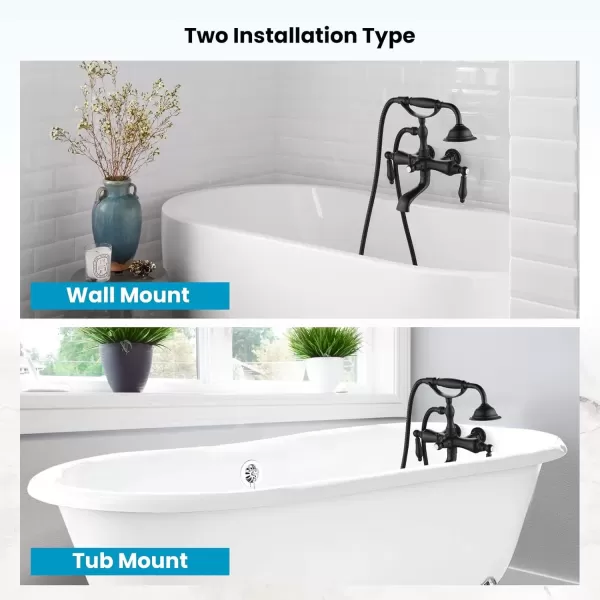 imagegotonovo 3 38 Vintage Bathtub Filler Wall Mount Clawfoot Tub Faucet Shower Kit with Handheld Shower 2Functions Double Level Handle Modern Telephone Handheld Shower Polished ChromeMatte Black