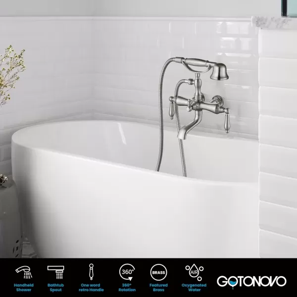 imagegotonovo 3 38 Vintage Bathtub Filler Wall Mount Clawfoot Tub Faucet Shower Kit with Handheld Shower 2Functions Double Level Handle Modern Telephone Handheld Shower Polished ChromeBrushed Nickel