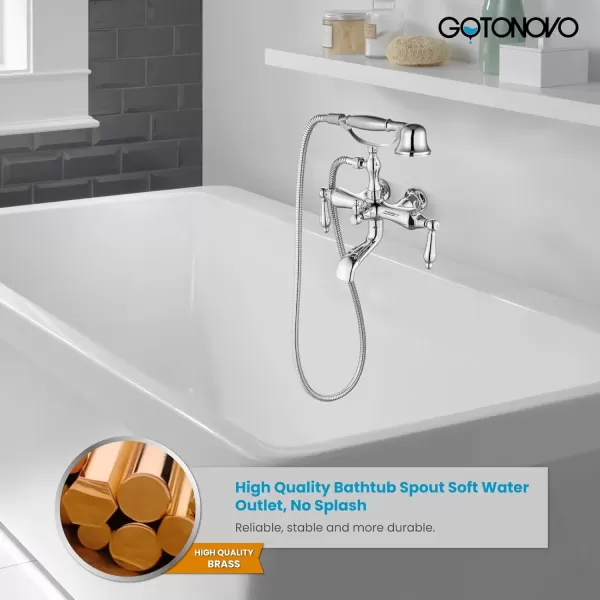 imagegotonovo 3 38 Vintage Bathtub Filler Wall Mount Clawfoot Tub Faucet Shower Kit with Handheld Shower 2Functions Double Level Handle Modern Telephone Handheld Shower Polished ChromePolished Chrome