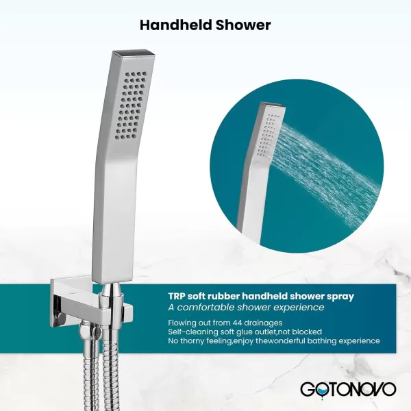 imagegotonovo 3 Handle Tub and Shower Faucet Set Wall Mounted Bath Tub Faucet Waterfall Tub Filler with Handheld Spray High Flow Rate 2 Function Bathroom Shower System with Roughin Valve Matte BlackPolished Chrome