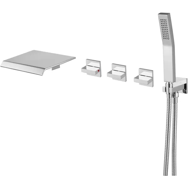 imagegotonovo 3 Handle Tub and Shower Faucet Set Wall Mounted Bath Tub Faucet Waterfall Tub Filler with Handheld Spray High Flow Rate 2 Function Bathroom Shower System with Roughin Valve Matte BlackPolished Chrome
