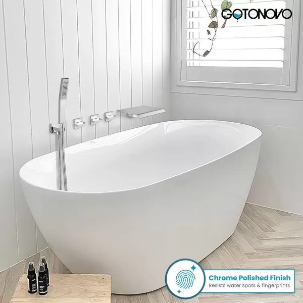 imagegotonovo 3 Handle Tub and Shower Faucet Set Wall Mounted Bath Tub Faucet Waterfall Tub Filler with Handheld Spray High Flow Rate 2 Function Bathroom Shower System with Roughin Valve Matte BlackPolished Chrome