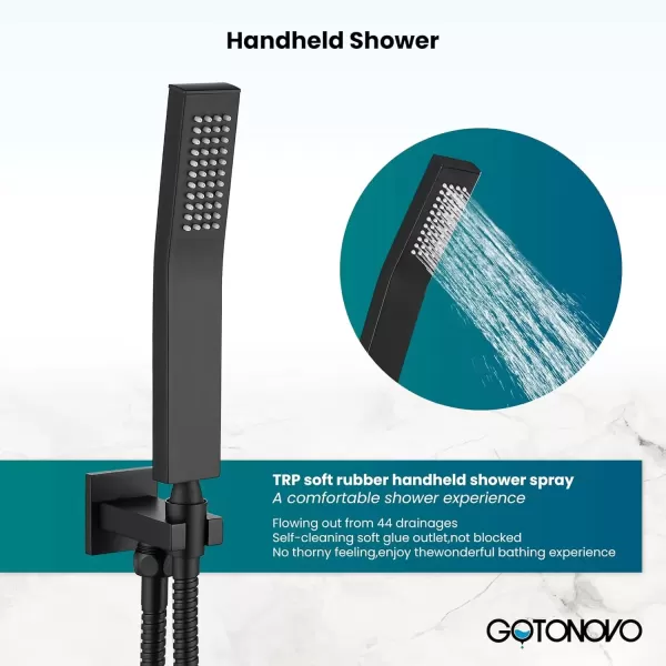 imagegotonovo 3 Handle Tub and Shower Faucet Set Wall Mounted Bath Tub Faucet Waterfall Tub Filler with Handheld Spray High Flow Rate 2 Function Bathroom Shower System with Roughin Valve Matte BlackMatte Black