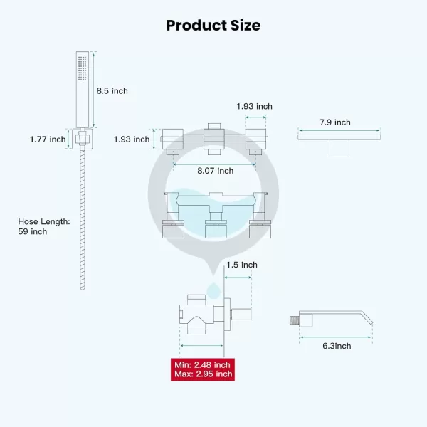 imagegotonovo 3 Handle Tub and Shower Faucet Set Wall Mounted Bath Tub Faucet Waterfall Tub Filler with Handheld Spray High Flow Rate 2 Function Bathroom Shower System with Roughin Valve Matte BlackPolished Chrome