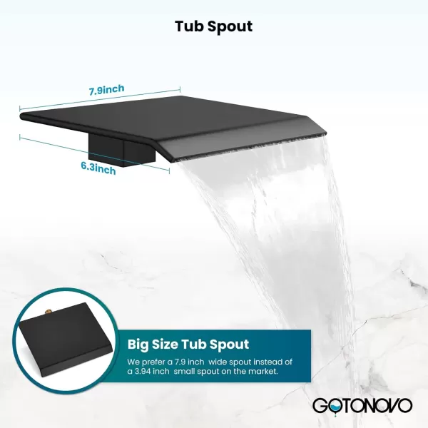 imagegotonovo 3 Handle Tub and Shower Faucet Set Wall Mounted Bath Tub Faucet Waterfall Tub Filler with Handheld Spray High Flow Rate 2 Function Bathroom Shower System with Roughin Valve Matte BlackMatte Black