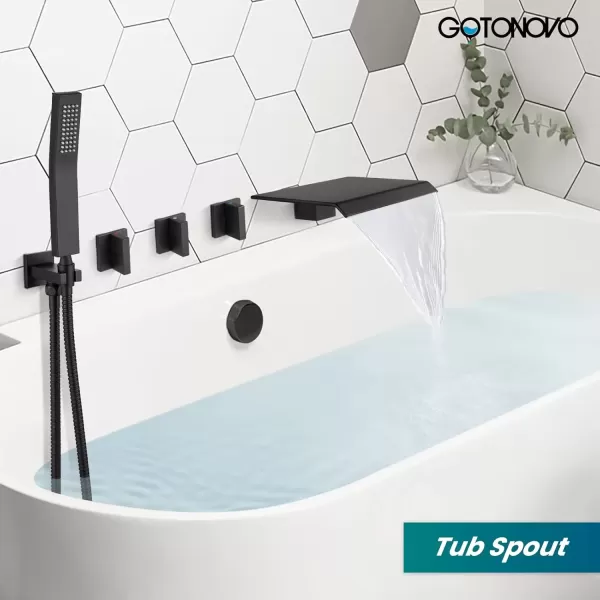 imagegotonovo 3 Handle Tub and Shower Faucet Set Wall Mounted Bath Tub Faucet Waterfall Tub Filler with Handheld Spray High Flow Rate 2 Function Bathroom Shower System with Roughin Valve Matte BlackMatte Black