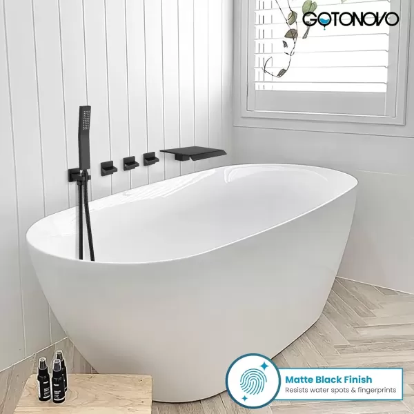 imagegotonovo 3 Handle Tub and Shower Faucet Set Wall Mounted Bath Tub Faucet Waterfall Tub Filler with Handheld Spray High Flow Rate 2 Function Bathroom Shower System with Roughin Valve Matte BlackMatte Black